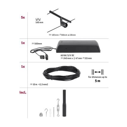 Paulmann 94446 - SET 5xGU5,3/10W Komplettes Seilsystem SALT 230V schwarz