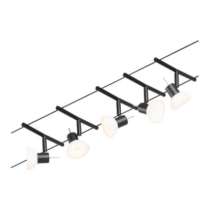Paulmann 94450 - SET 5xGU5,3/10W Komplettes Seilsystem SHEELA 230V schwarz