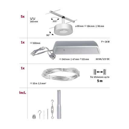 Paulmann 94475 - Set 5xLED/5W Komplettes Seilsystem CIRCLE 230V matt-chrom