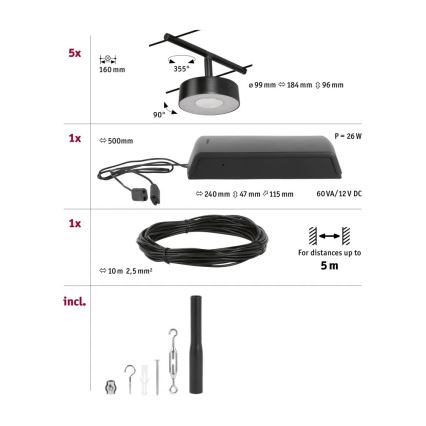 Paulmann 94479 - SET 5xLED/5W Strahler für Schienensystem CIRCLE 230V schwarz