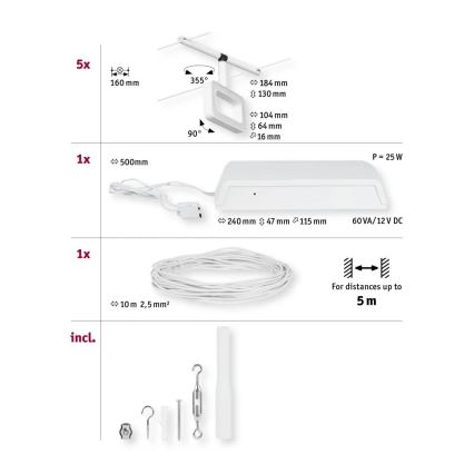 Paulmann 94483 - SET 5xLED/4,8W Strahler für Schienensystem FRAME 230V weiß