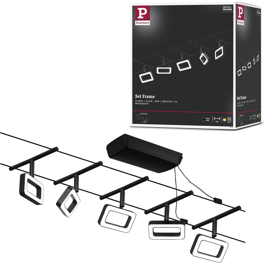 Paulmann 94485 - SET 5xLED/4,8W Komplettes Seilsystem FRAME 230V schwarz