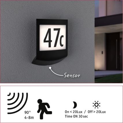 Paulmann 94513 - RGBW LED/8,2W IP44 dimmbare Hausnummernleuchte mit Dämmerungssensor PADEA 230V anthrazit