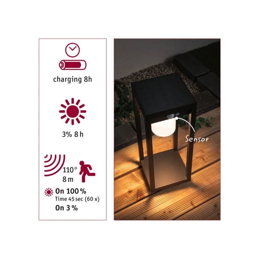 Paulmann 94573 - LED/5,5W IP44 Solarlampe mit Sensor MARISOL 3,7V 2000 mAh