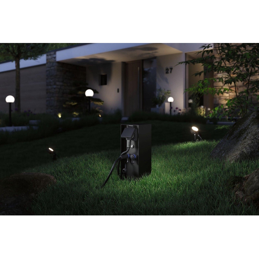 Paulmann 94701 - Outdoor-Steckdosensäule mit Dämmerungssensor RIO 2Z SCHUKO 230V IP44