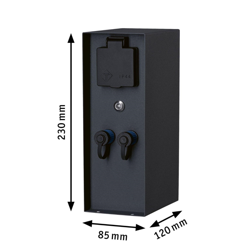 Paulmann 94701 - Outdoor-Steckdosensäule mit Dämmerungssensor RIO 2Z SCHUKO 230V IP44