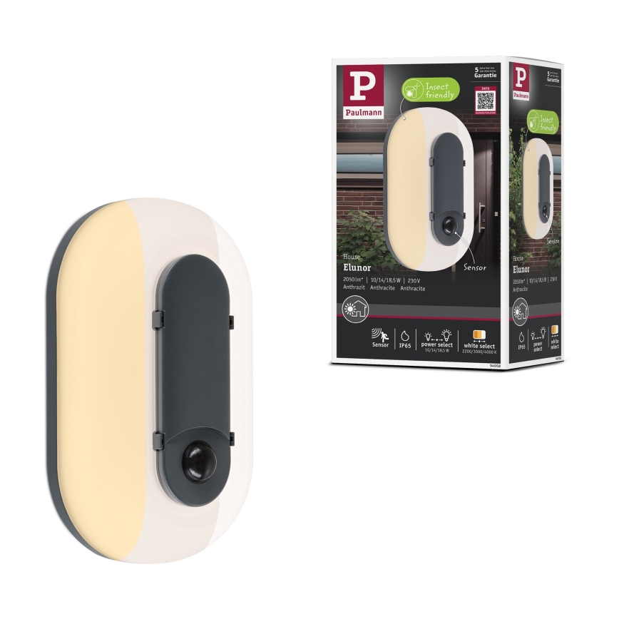 Paulmann 94957 - LED/18,5W IP65 dimmbare Außenwandleuchte ELUNOR 230V 2200/3000/4000K anthrazit