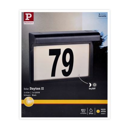 Paulmann 95388 - LED/0,05W IP44 Solar-Hausnummer mit Sensor DAYTON 1,2V 600 mAh