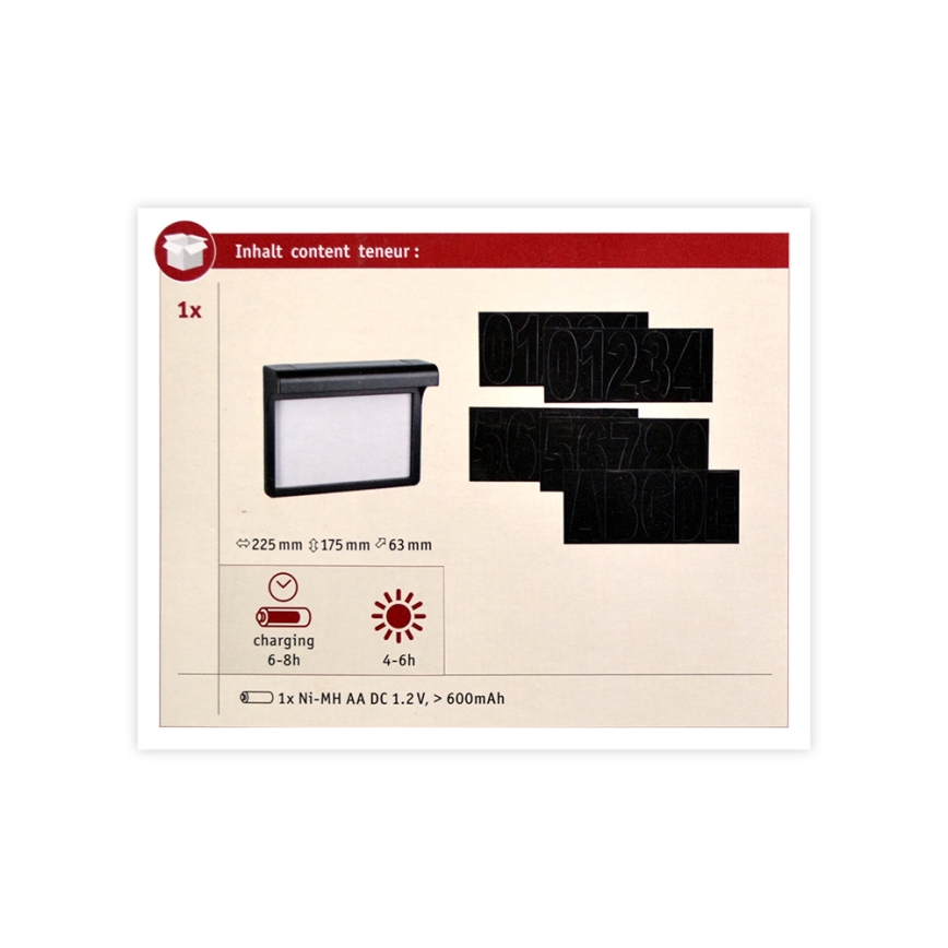 Paulmann 95388 - LED/0,05W IP44 Solar-Hausnummer mit Sensor DAYTON 1,2V 600 mAh
