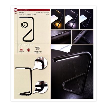 Paulmann 95424 - LED/4,5W Dimmbares Touch-Tischlicht FLEXLINK 5V/USB 4400 mAh Schwarz