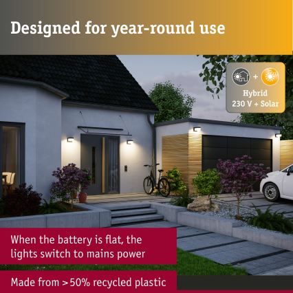 Paulmann 95747 - LED/2,3W IP44 Solar-Wandleuchte mit Sensor CALYNE 3,7/230V 4000 mAh schwarz