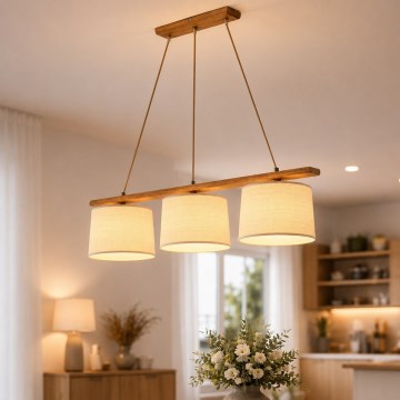 Pendelleuchte AIDA, 3xE27/15W/230V, Ø 25 cm, Eiche/Raffia