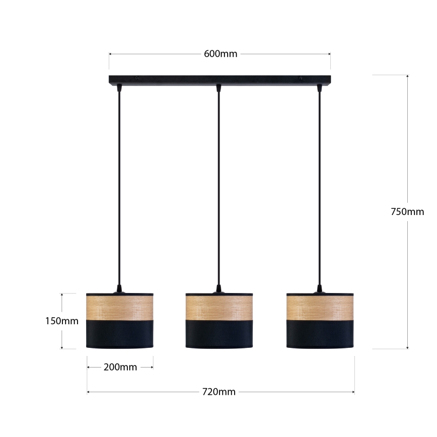 Pendelleuchte ALBA 3xE27/15W/230V schwarz/braun