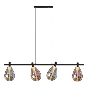 Pendelleuchte an Drahtseil DENSO 4xG9/5W/230V schwarz-chrom/kupfer