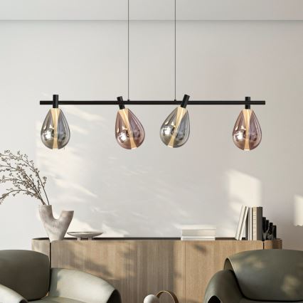Pendelleuchte an Drahtseil DENSO 4xG9/5W/230V schwarz-chrom/kupfer