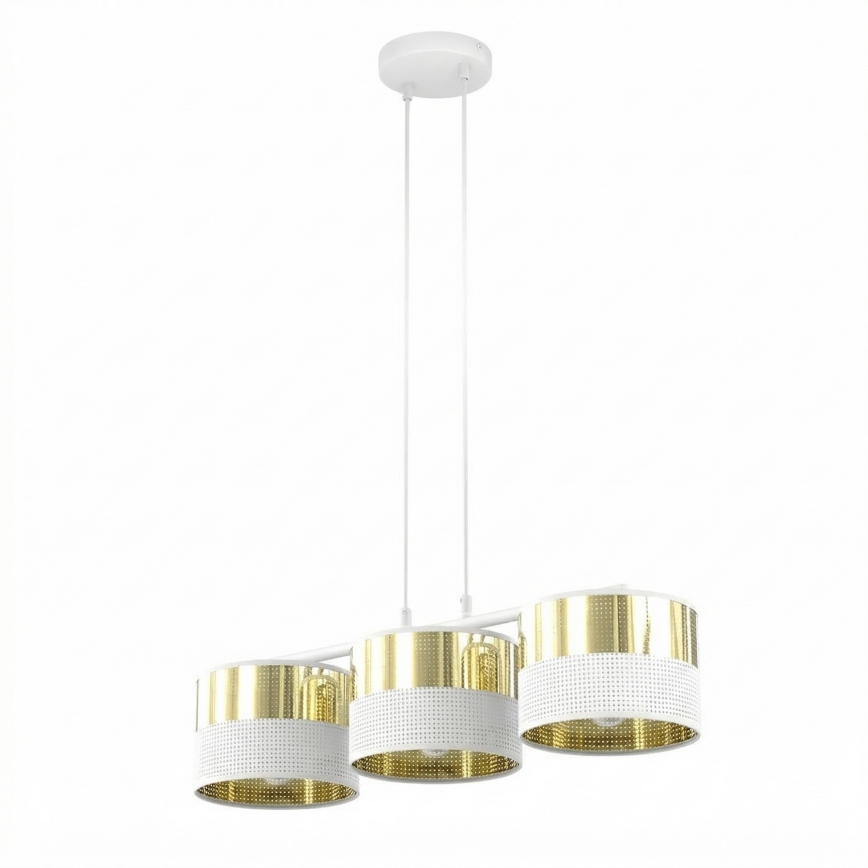 Pendelleuchte an Drahtseil LUX 3xE27/15W/230V weiß/gold