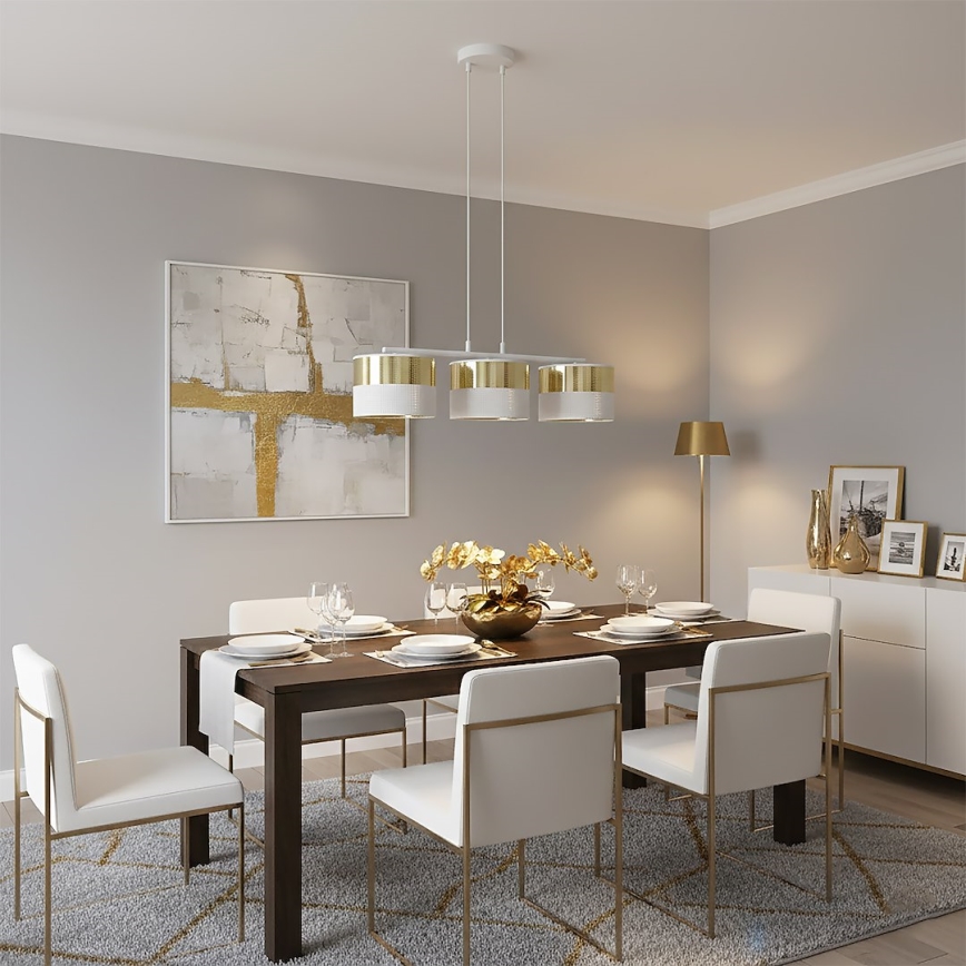 Pendelleuchte an Drahtseil LUX 3xE27/15W/230V weiß/gold