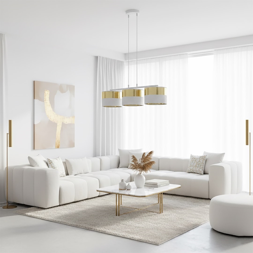 Pendelleuchte an Drahtseil LUX 3xE27/15W/230V weiß/gold
