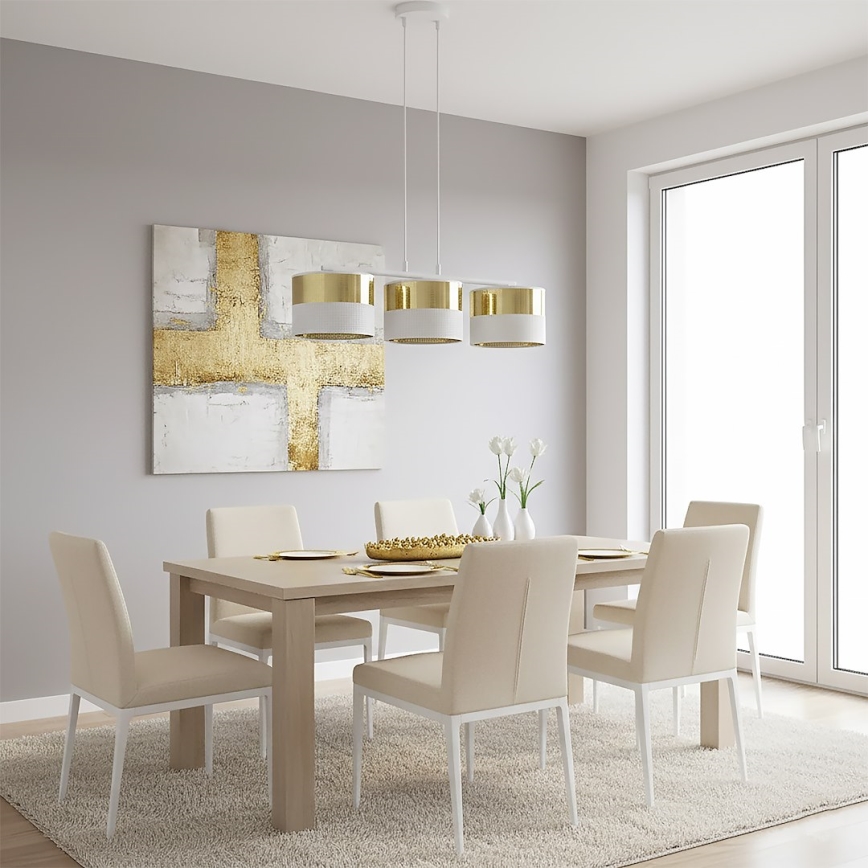 Pendelleuchte an Drahtseil LUX 3xE27/15W/230V weiß/gold