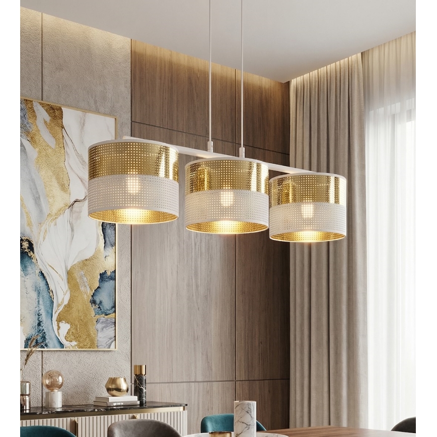 Pendelleuchte an Drahtseil LUX 3xE27/15W/230V weiß/gold