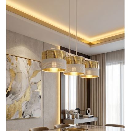 Pendelleuchte an Drahtseil LUX 3xE27/15W/230V weiß/gold