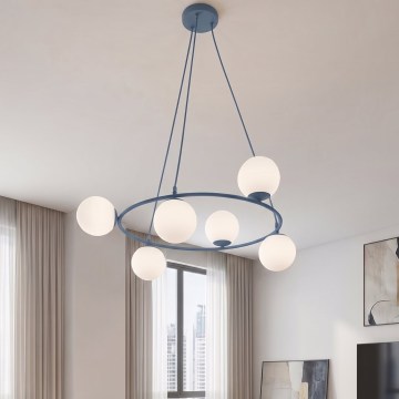 Pendelleuchte an Kabel AZURA 6xE14/10W/230V blau/weiß