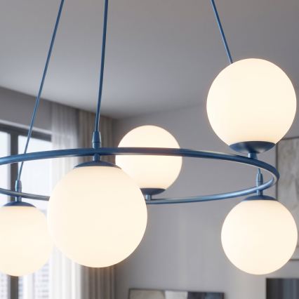 Pendelleuchte an Kabel AZURA 6xE14/10W/230V blau/weiß