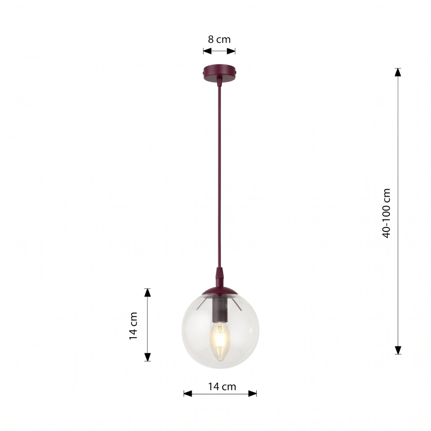 Pendelleuchte an Kabel COSMO 1xE14/10W/230V Ø 14 cm rot/klar