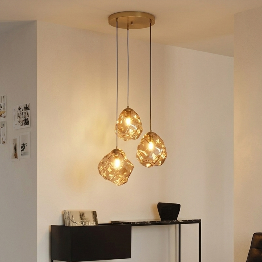 Pendelleuchte an Kabel CRISTAL 3xE14/15W/230V Messing/rauchiges Beige