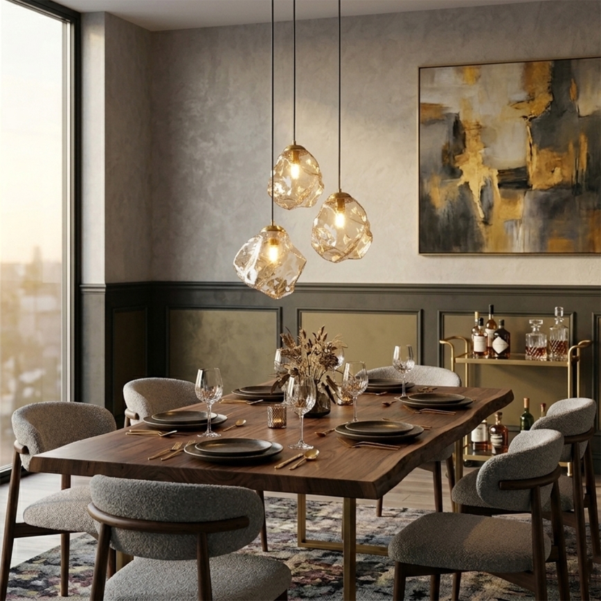 Pendelleuchte an Kabel CRISTAL 3xE14/15W/230V Messing/rauchiges Beige