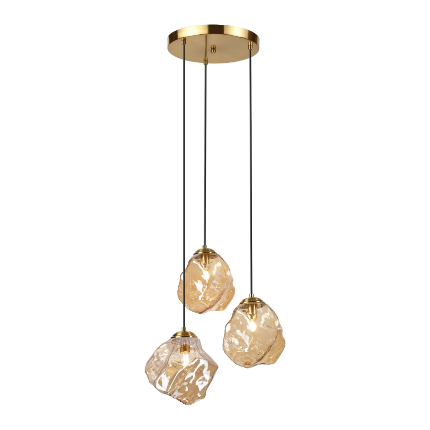 Pendelleuchte an Kabel CRISTAL 3xE14/15W/230V Messing/rauchiges Beige