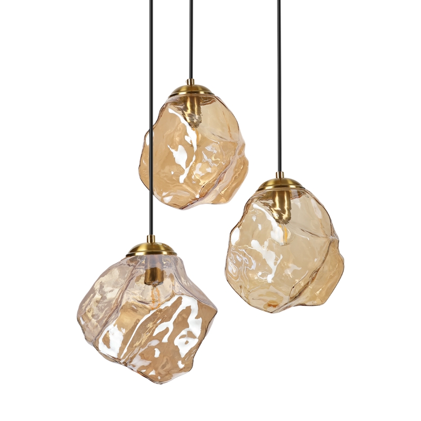 Pendelleuchte an Kabel CRISTAL 3xE14/15W/230V Messing/rauchiges Beige
