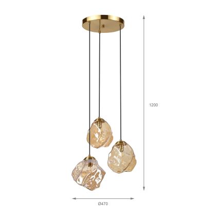 Pendelleuchte an Kabel CRISTAL 3xE14/15W/230V Messing/rauchiges Beige