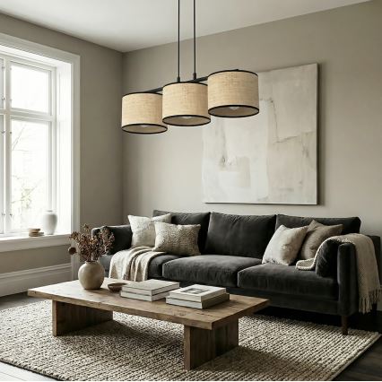Pendelleuchte an Kabel ECO 3xE27/15W/230V beige/Rattan