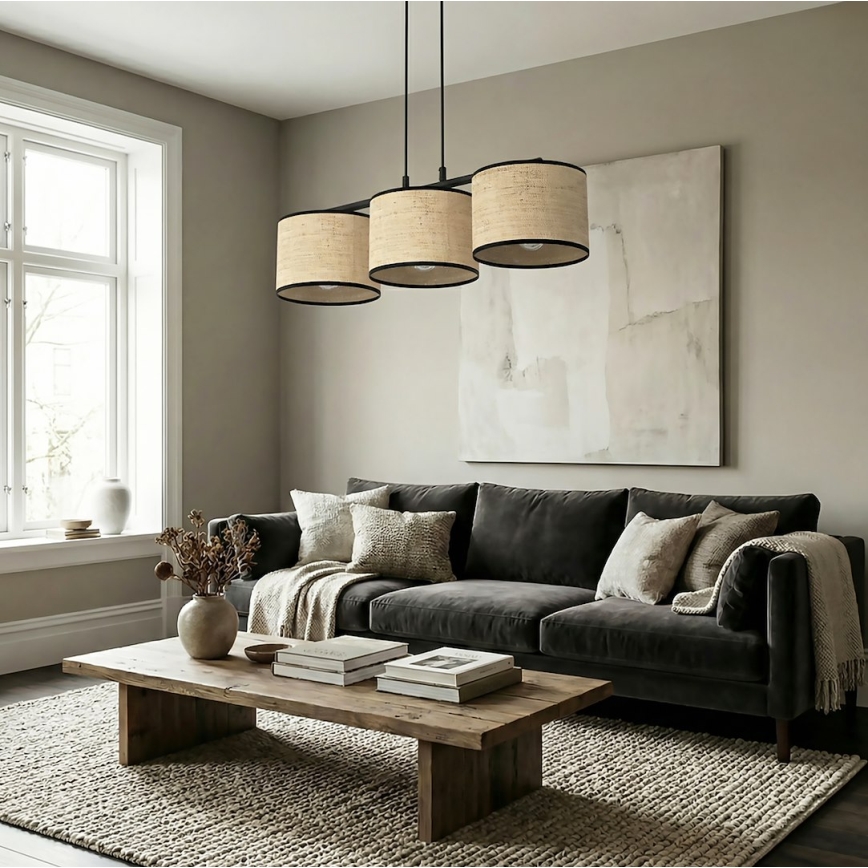 Pendelleuchte an Kabel ECO 3xE27/15W/230V beige/Rattan