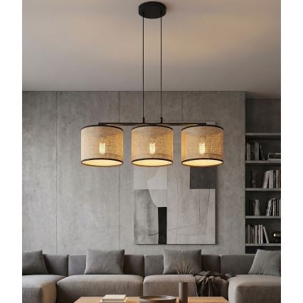 Pendelleuchte an Kabel ECO 3xE27/15W/230V beige/Rattan