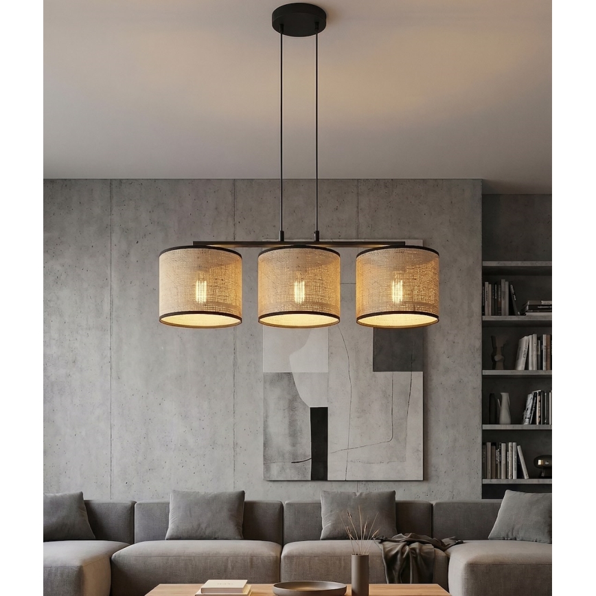 Pendelleuchte an Kabel ECO 3xE27/15W/230V beige/Rattan