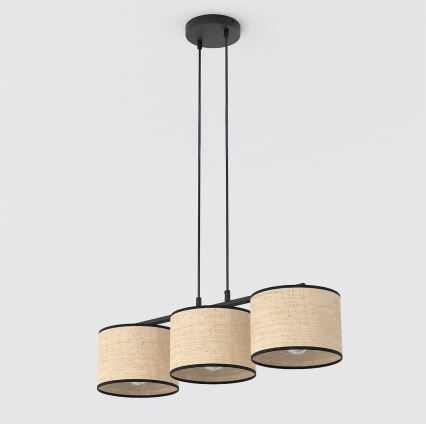 Pendelleuchte an Kabel ECO 3xE27/15W/230V beige/Rattan