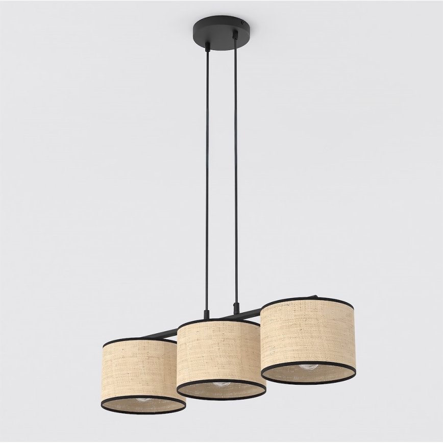 Pendelleuchte an Kabel ECO 3xE27/15W/230V beige/Rattan