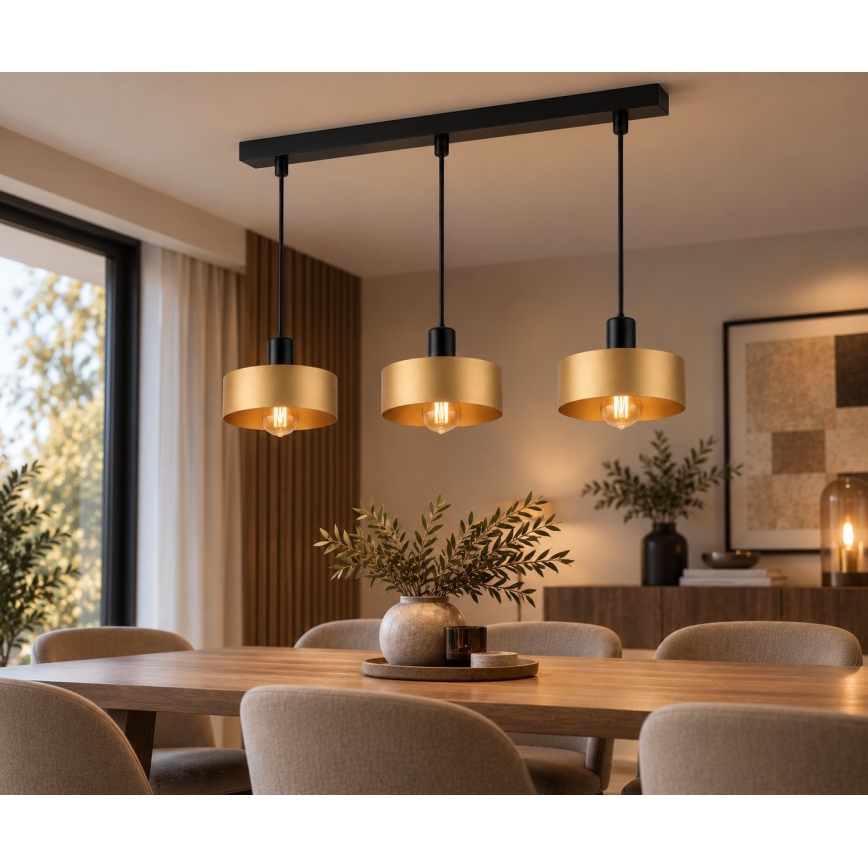 Pendelleuchte an Kabel HAKI 3xE27/60W/230V gold/schwarz