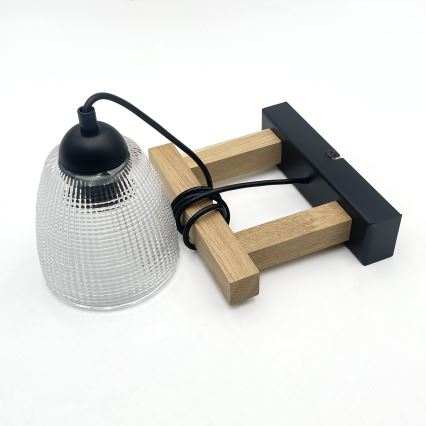 Pendelleuchte an Kabel LEANDRA 1xE27/15W/230V Eiche/Schwarz