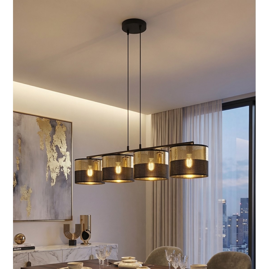 Pendelleuchte an Kabel LUX 4xE27/15W/230V schwarz/gold