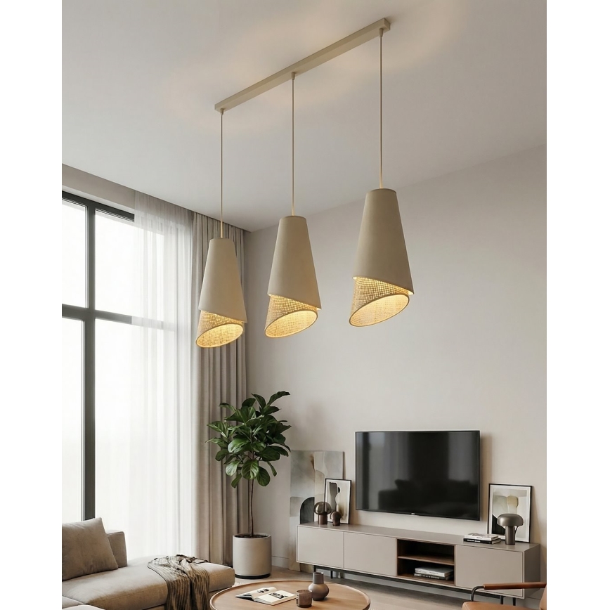 Pendelleuchte an Kabel MODA 3xE27/15W/230V beige/Rattan