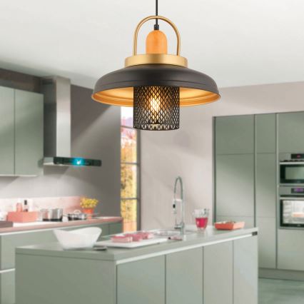 Pendelleuchte an Kabel MONZA 1xE27/40W/230V Ø 32 cm schwarz/gold