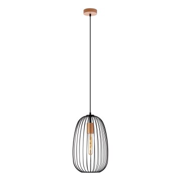 Pendelleuchte an Kabel OVELLA 1xE27/15W/230V Ø 25 cm Schwarz/Kiefer