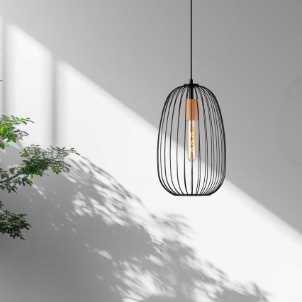 Pendelleuchte an Kabel OVELLA 1xE27/15W/230V Ø 25 cm Schwarz/Kiefer
