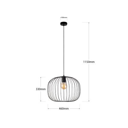 Pendelleuchte an Kabel OVELLA 1xE27/15W/230V Ø 46 cm schwarz