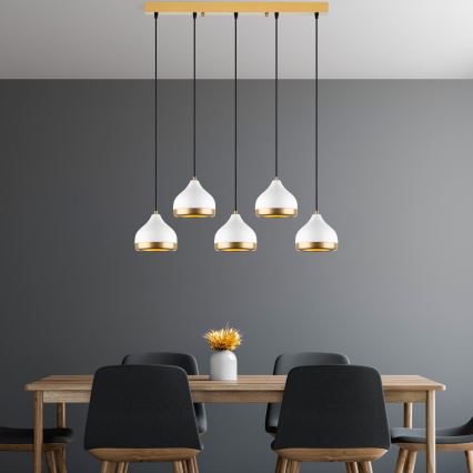 Pendelleuchte an Kabel YILDO 5xE27/40W/230V weiß/gold