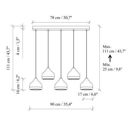 Pendelleuchte an Kabel YILDO 5xE27/40W/230V weiß/gold