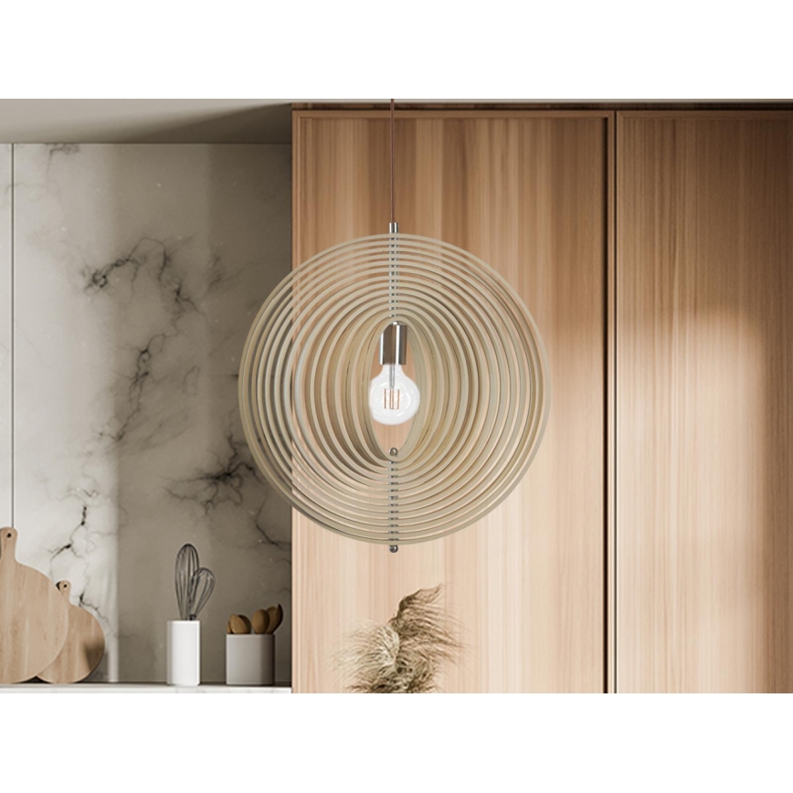 Pendelleuchte aus Holz mit Kabelaufhängung 1xE27/60W/230V Ø 43,5 cm Massivholz/Furnier/Buche/Gummibaum